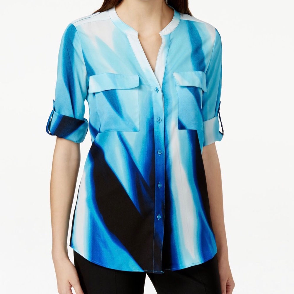 Calvin Klein Shirt Womens Top Blue Blouse Size XL